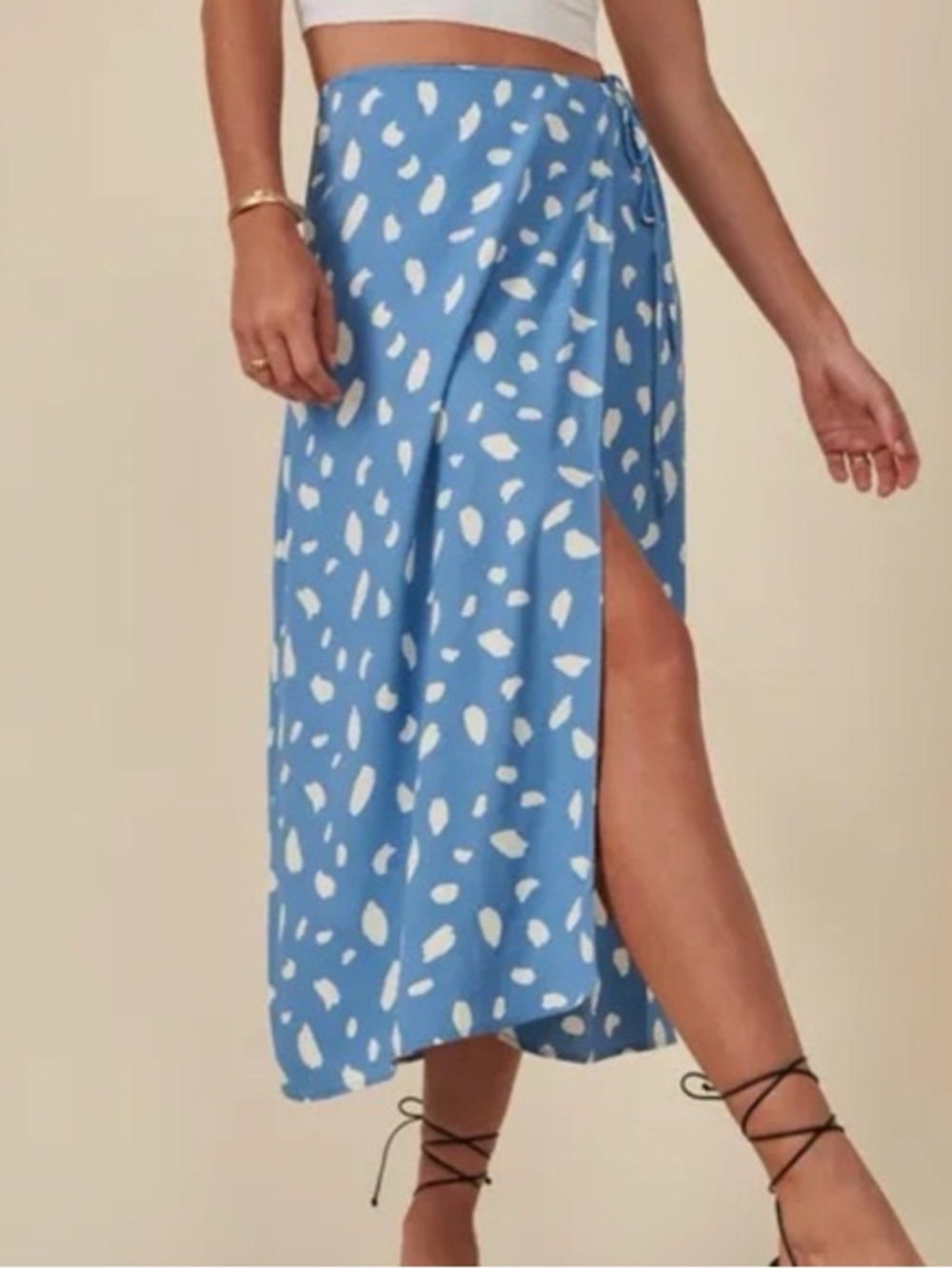 Reformation Blue and White Wrap Midi Skirt